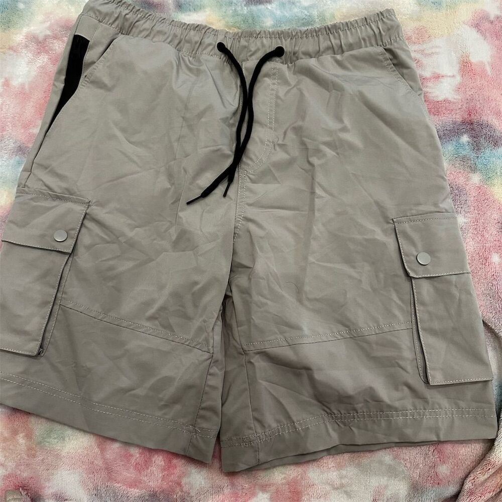 JumpStart Men's Grey Cargo Shorts M Moisture Wicking Quick Dry Elastic Waistband